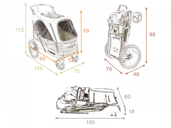 PETSTRO HUNDEBUGGY SILVERWING GRÖSSE XL BIS 55 KG - DRY ROSE